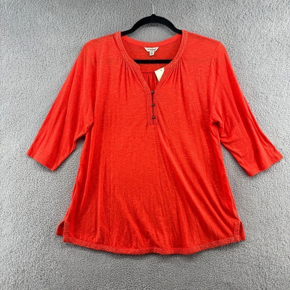 NWT Lucky Brand 2X Boho 3/4 sleeve blouse Top in Orange Cotton Modal Embroidered